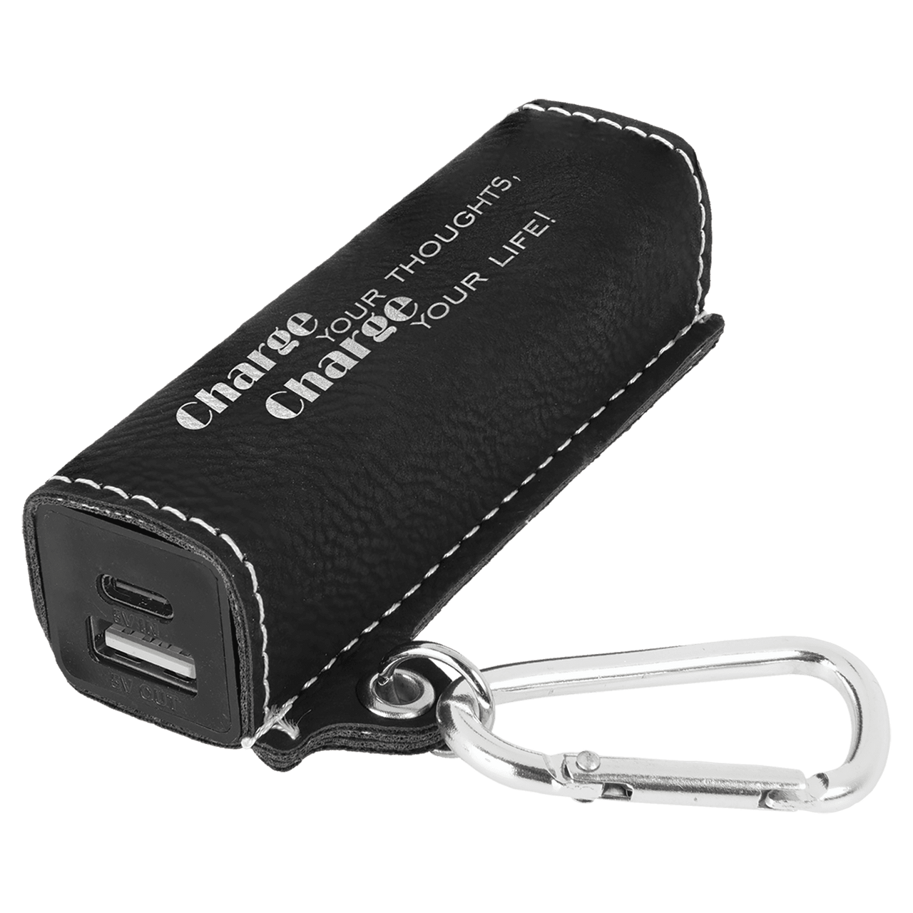 Rawhide Laserable Leatherette 2200 mAh Power Bank with USB-C Cord