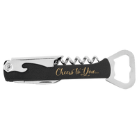 Thumbnail for Black/Gold Laserable Leatherette Wine Bottle Opener