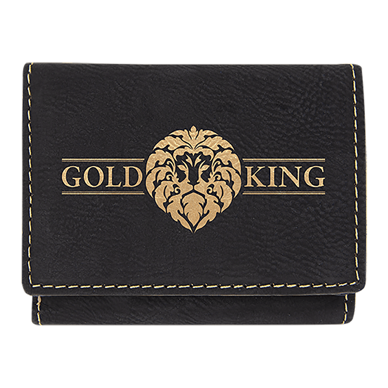 3" x 4" Black/Gold Laserable Leatherette Trifold Wallet