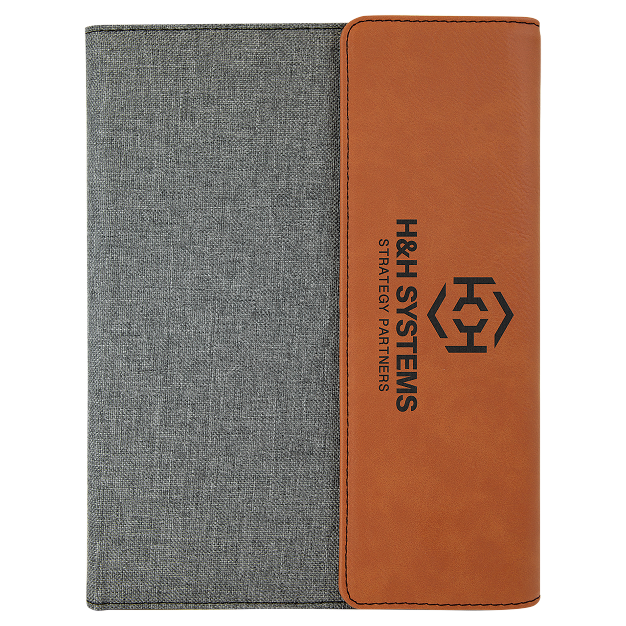 7" x 9" Black/Silver Laserable Leatherette /Gray Canvas Portfolio with Notepad
