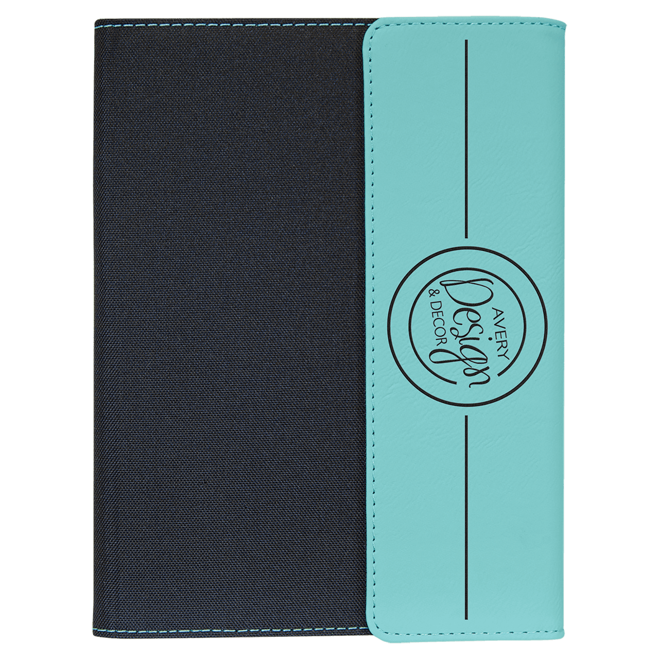 7" x 9" Black/Silver Laserable Leatherette /Gray Canvas Portfolio with Notepad