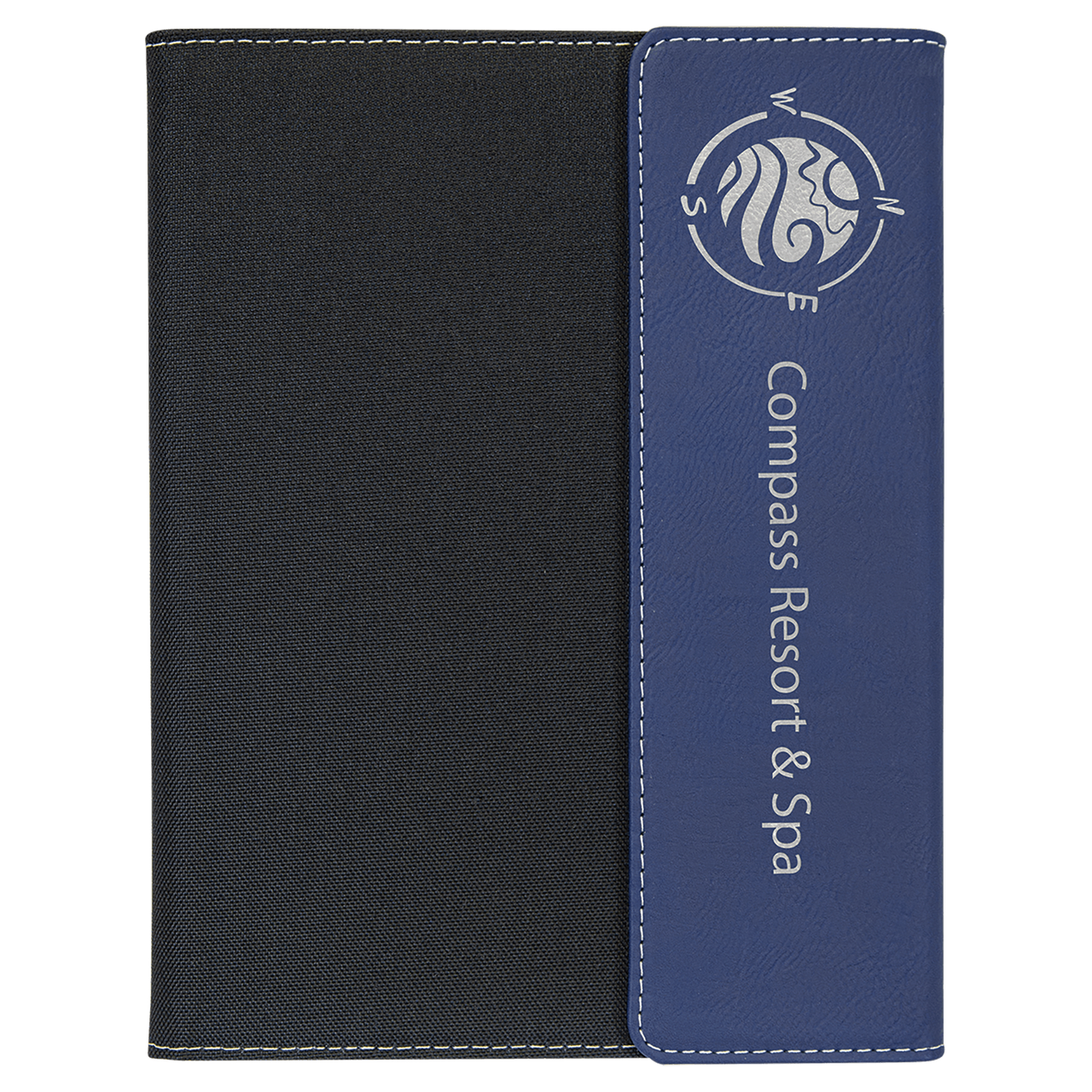 7" x 9" Black/Silver Laserable Leatherette /Gray Canvas Portfolio with Notepad