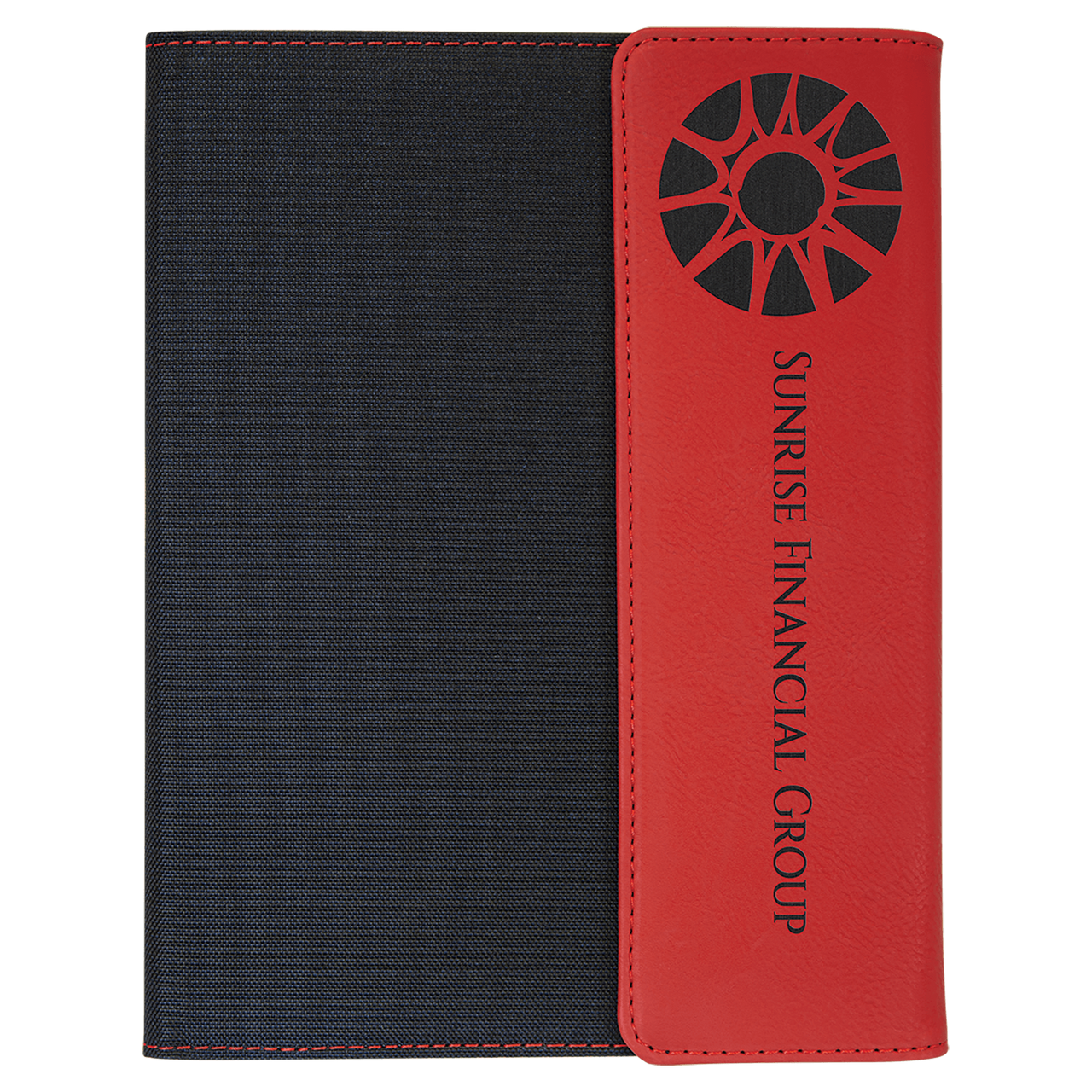 7" x 9" Black/Silver Laserable Leatherette /Gray Canvas Portfolio with Notepad