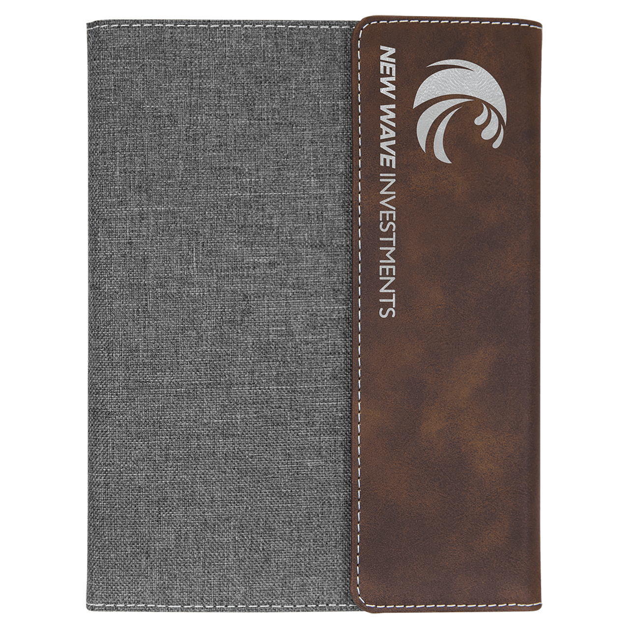 7" x 9" Black/Silver Laserable Leatherette /Gray Canvas Portfolio with Notepad