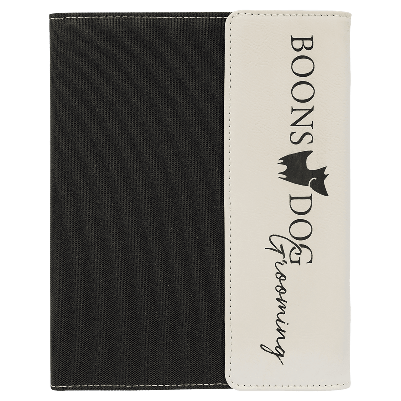 7" x 9" Black/Silver Laserable Leatherette /Gray Canvas Portfolio with Notepad