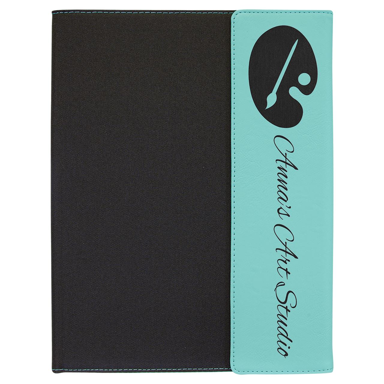 9 1/2"x12" Rustic/Silver Laserable Leatherette/Gray Canvas Portfolio w/Notepad