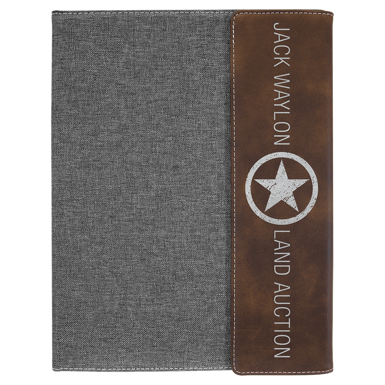 9 1/2"x12" Rustic/Silver Laserable Leatherette/Gray Canvas Portfolio w/Notepad