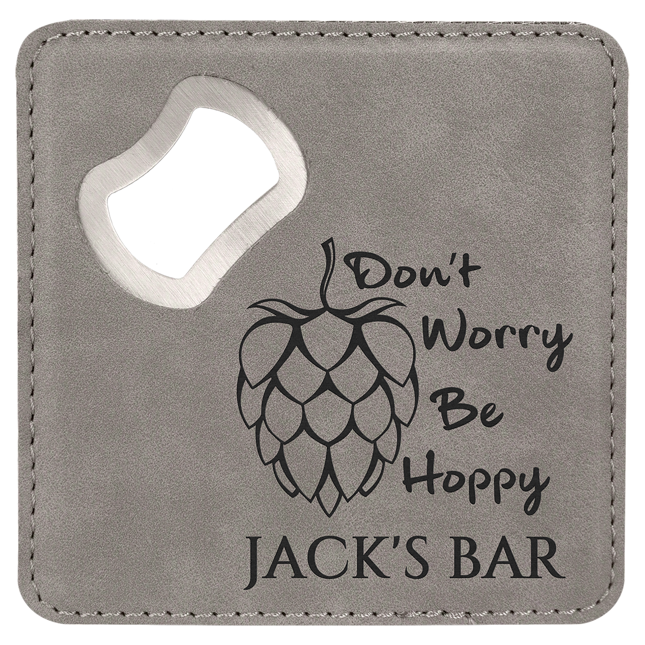 4" x 4" Square Red Laserable Leatherette Bottle Opener Coaster