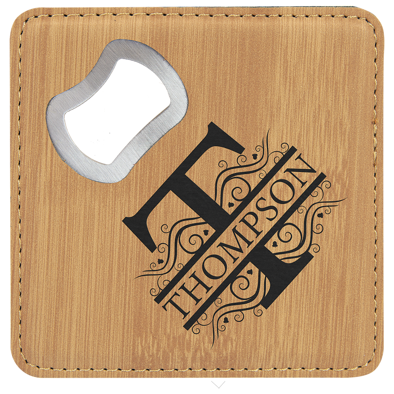 4" x 4" Square Red Laserable Leatherette Bottle Opener Coaster