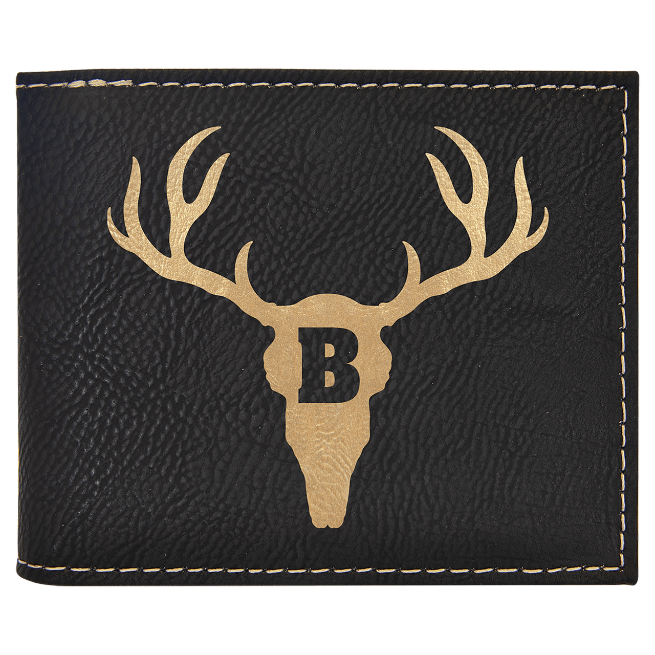 Black/Gold Laserable Leatherette Bi-Fold Wallet w/Flip  ID Display
