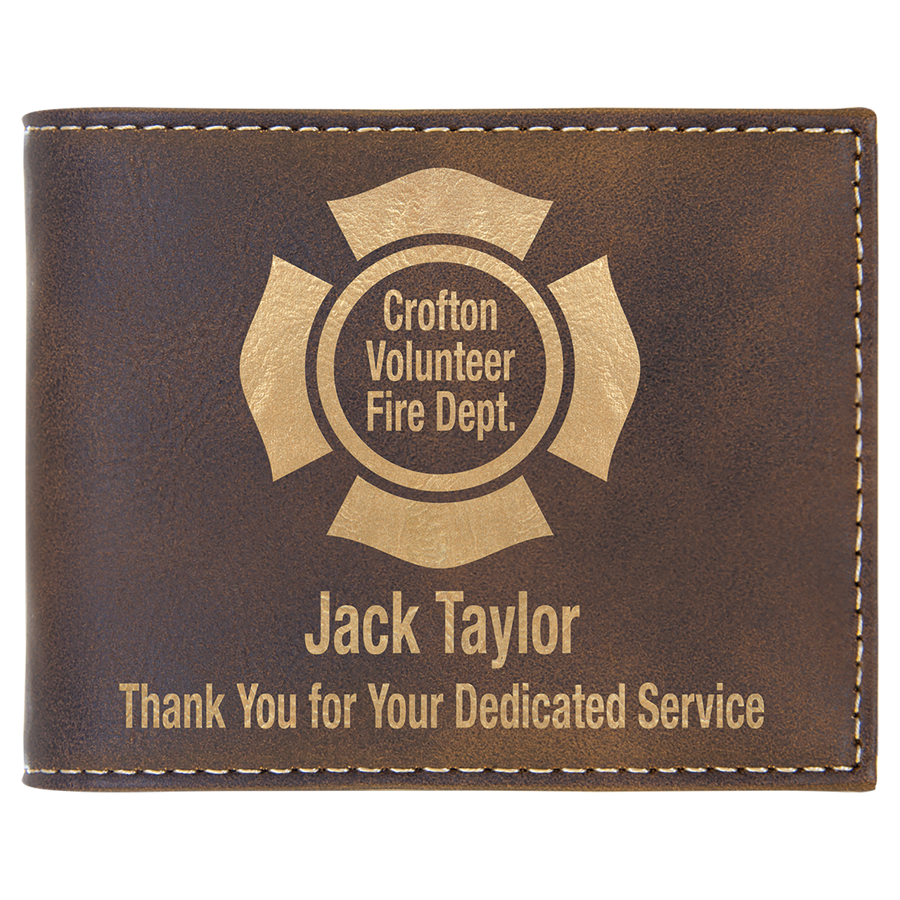 Dark Brown Laserable Leatherette Bi-Fold Wallet w/Flip  ID Display