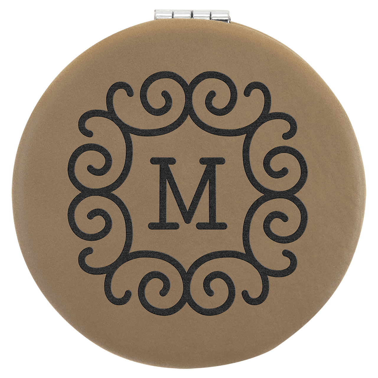 2 1/2" Gray Laserable Leatherette Compact Mirror