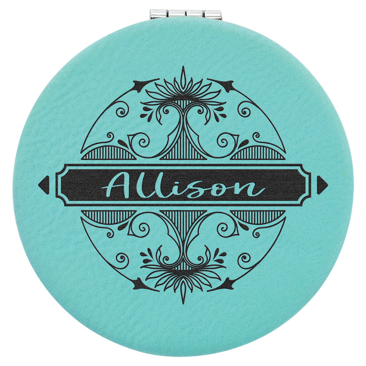 2 1/2" Gray Laserable Leatherette Compact Mirror
