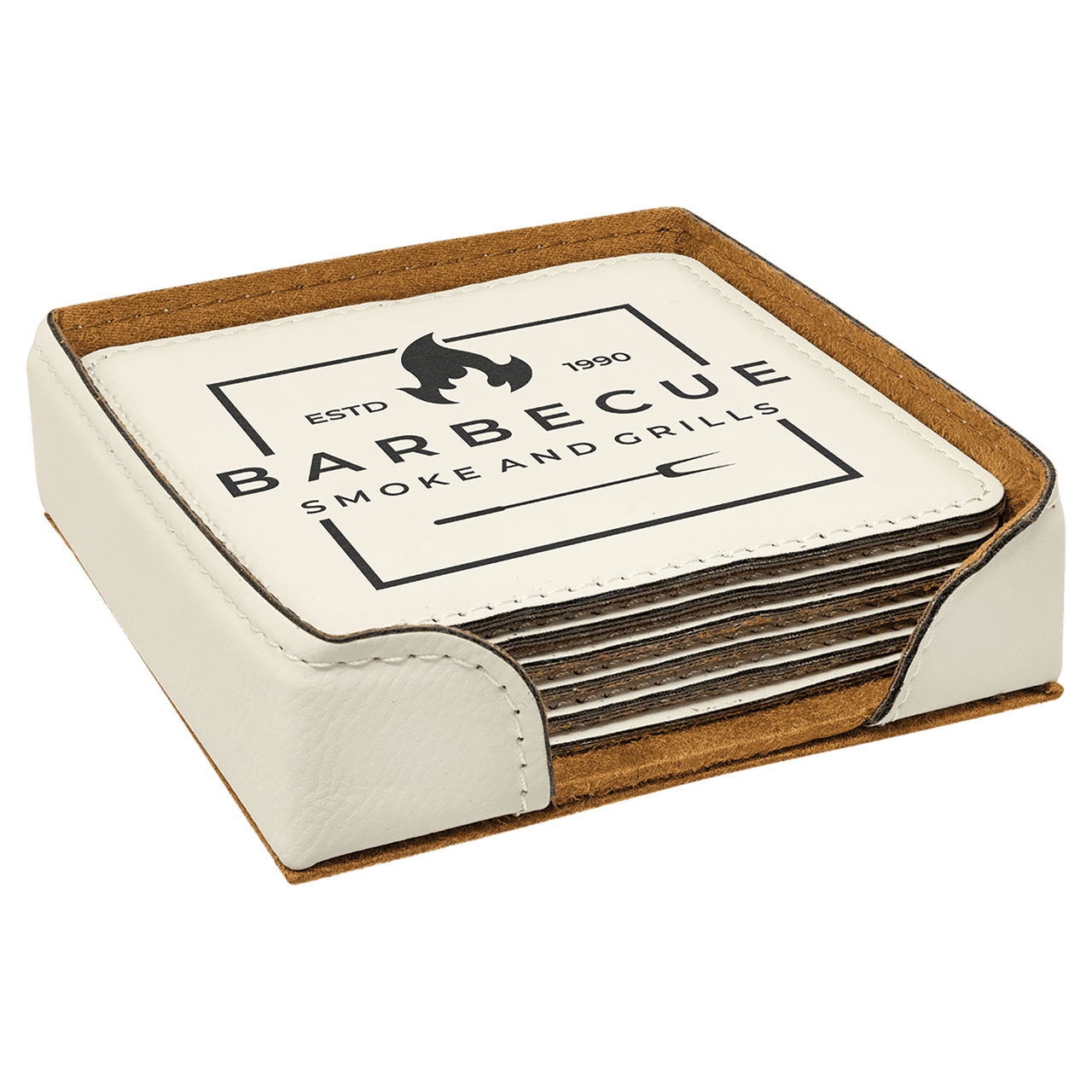 4" x 4" Dark Brown Square Laserable Leatherette 6-Coaster Set