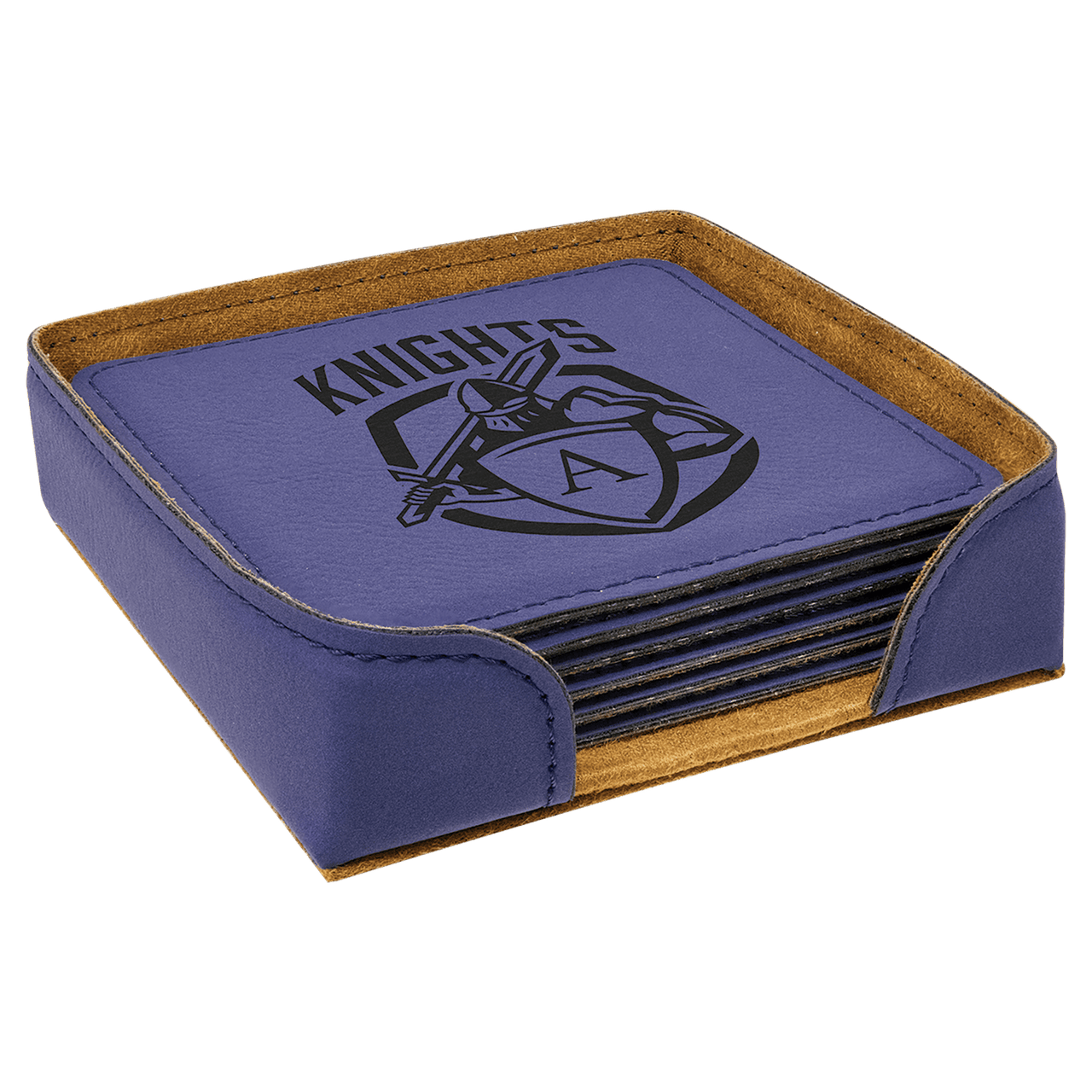 4" x 4" Dark Brown Square Laserable Leatherette 6-Coaster Set