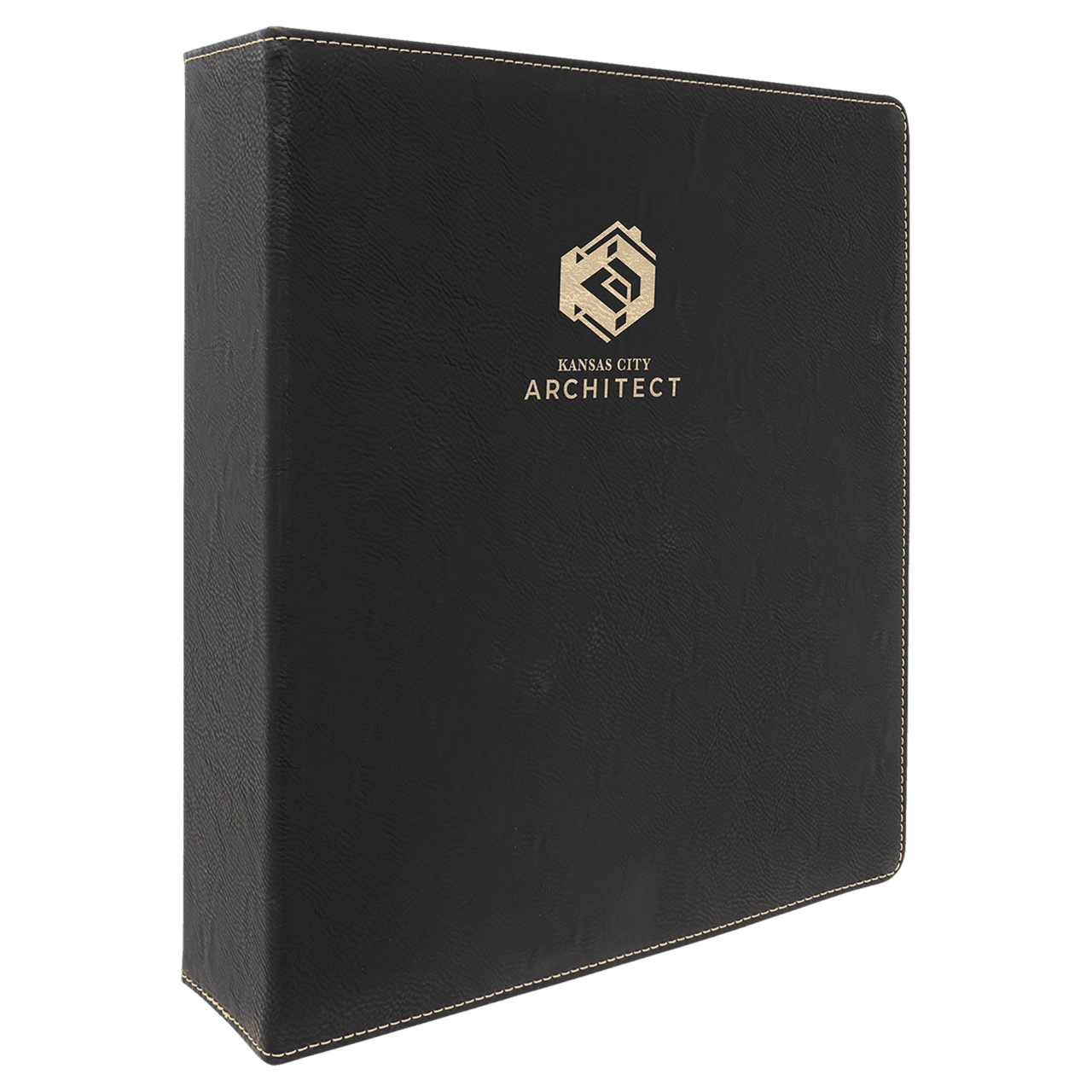 10 1/2" x 11 1/2" Black/Gold Laserable Leatherette 3 Ring Binder with 1" Slant D Rings