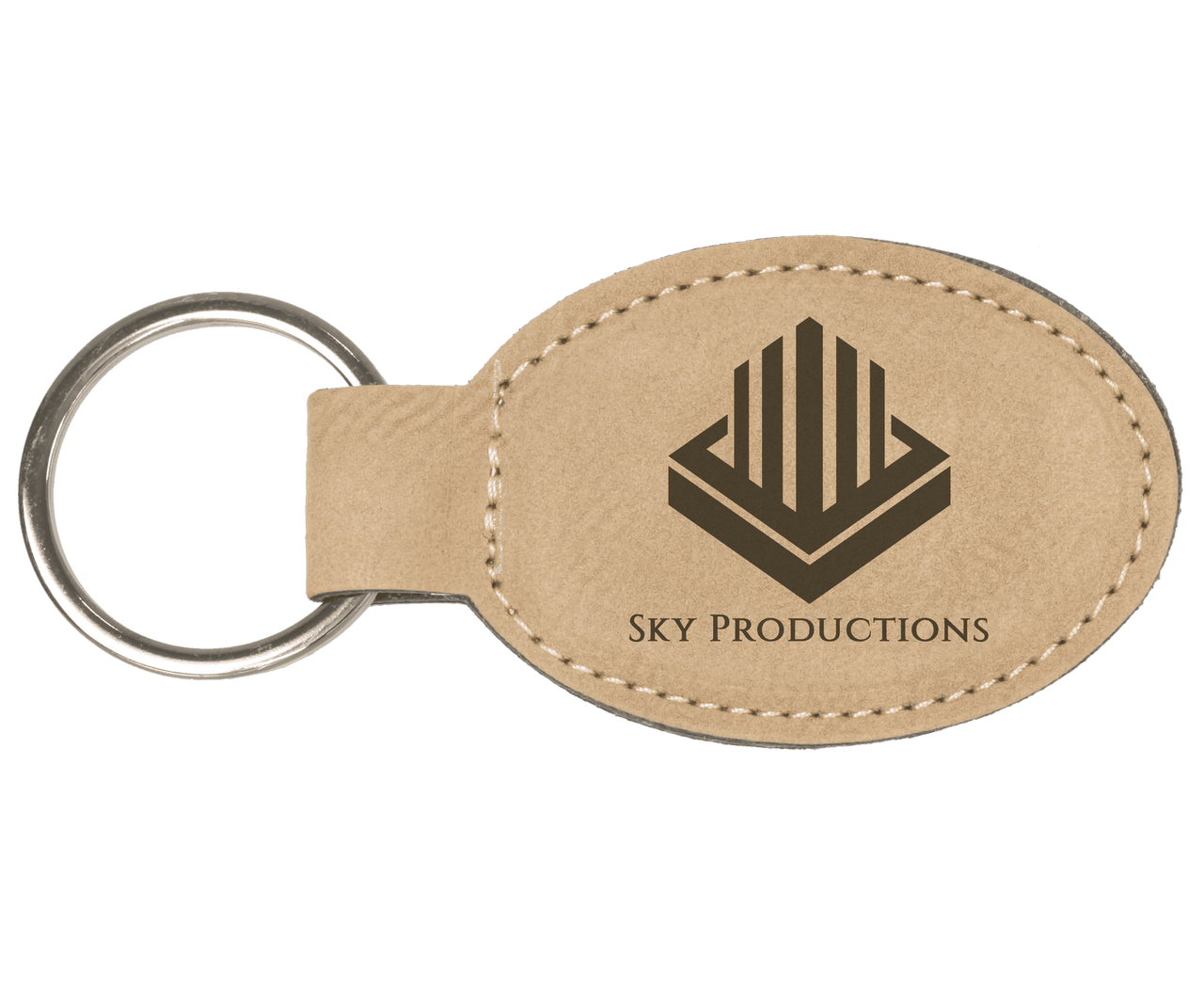 3" x 1 3/4" Laserable Leatherette/Metal Black/Silver Oval Keychain