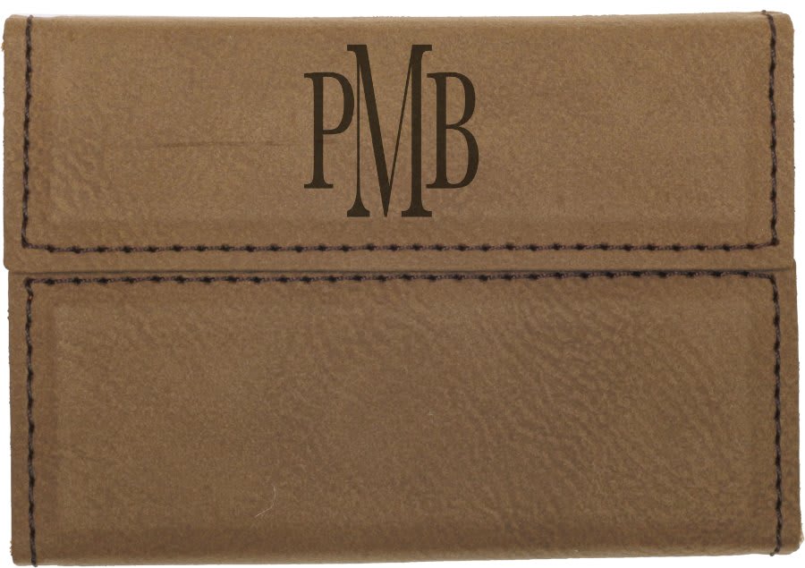 3 3/4" x 2 3/4" Gray Laserable Leatherette Hard Business Card Holder