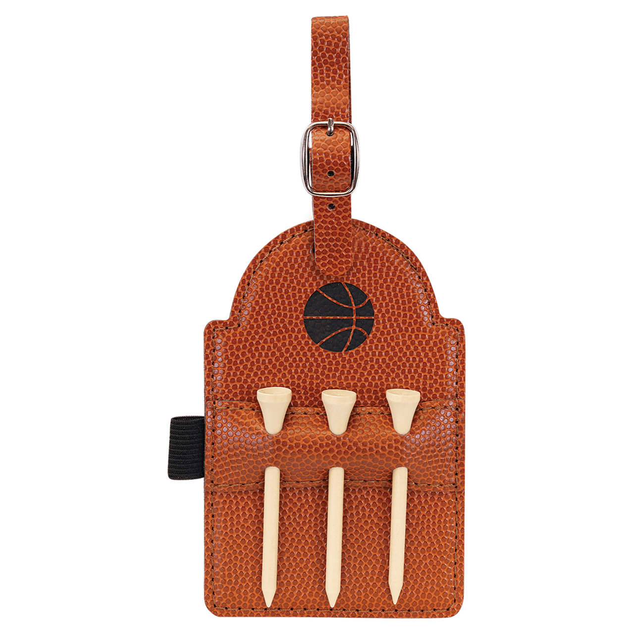 5" x 3 1/4" Gray Laserable Leatherette Golf Bag Tag with 3 Wooden Tees