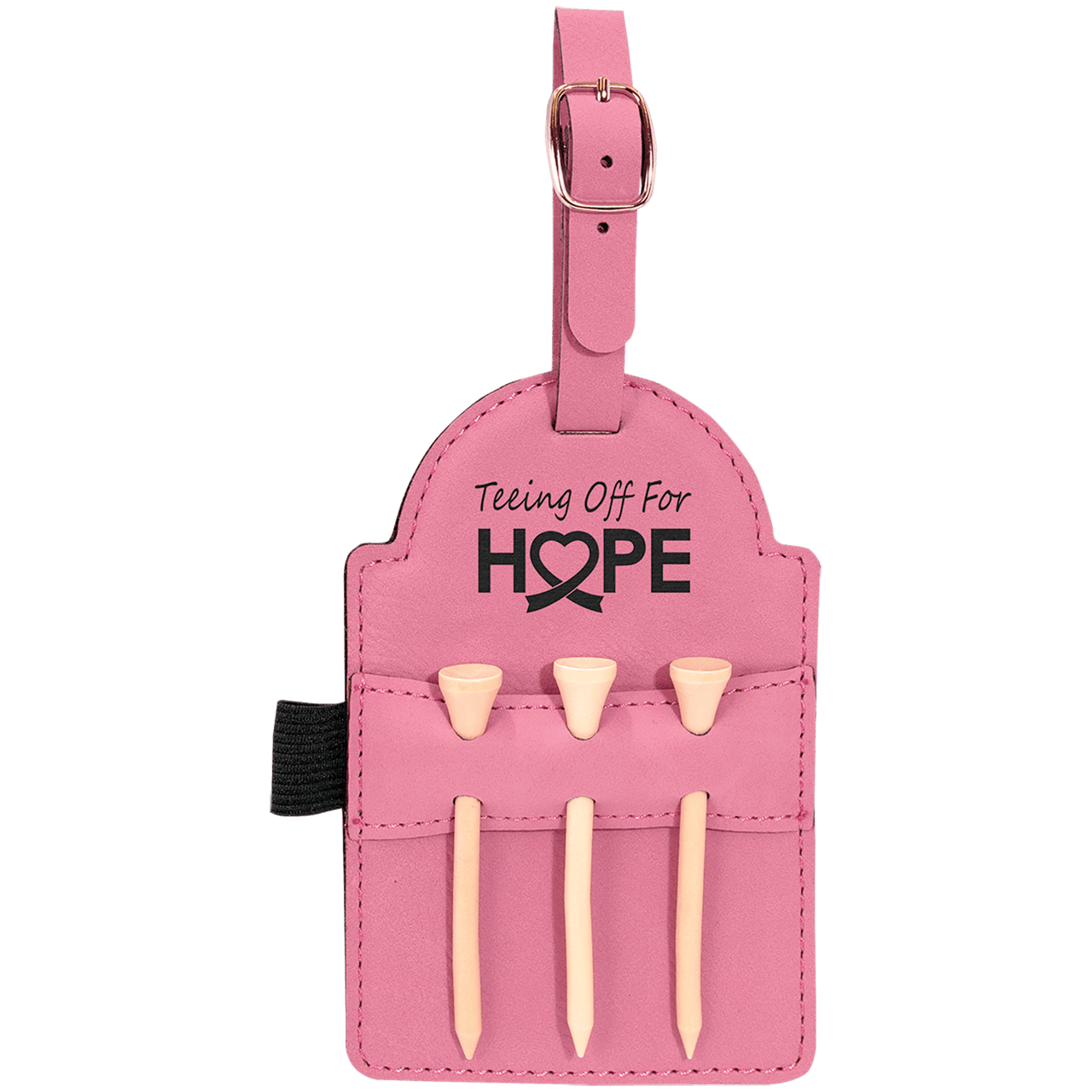 5" x 3 1/4" Gray Laserable Leatherette Golf Bag Tag with 3 Wooden Tees