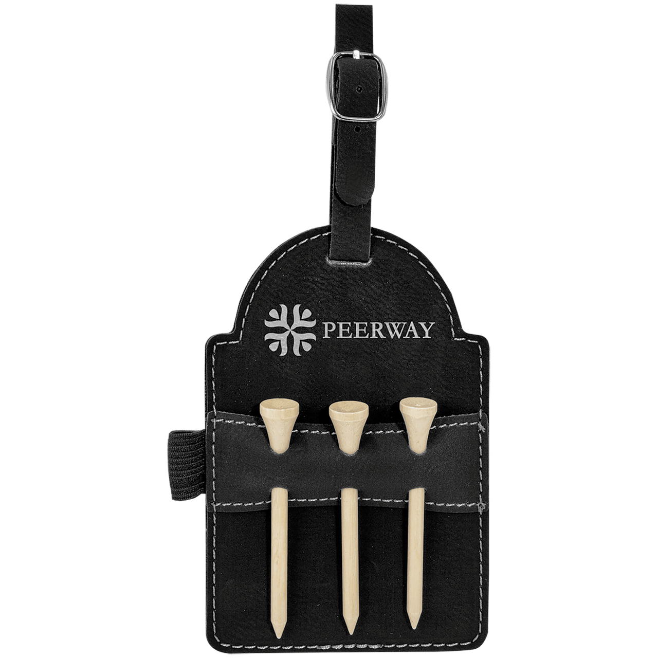 5" x 3 1/4" Gray Laserable Leatherette Golf Bag Tag with 3 Wooden Tees