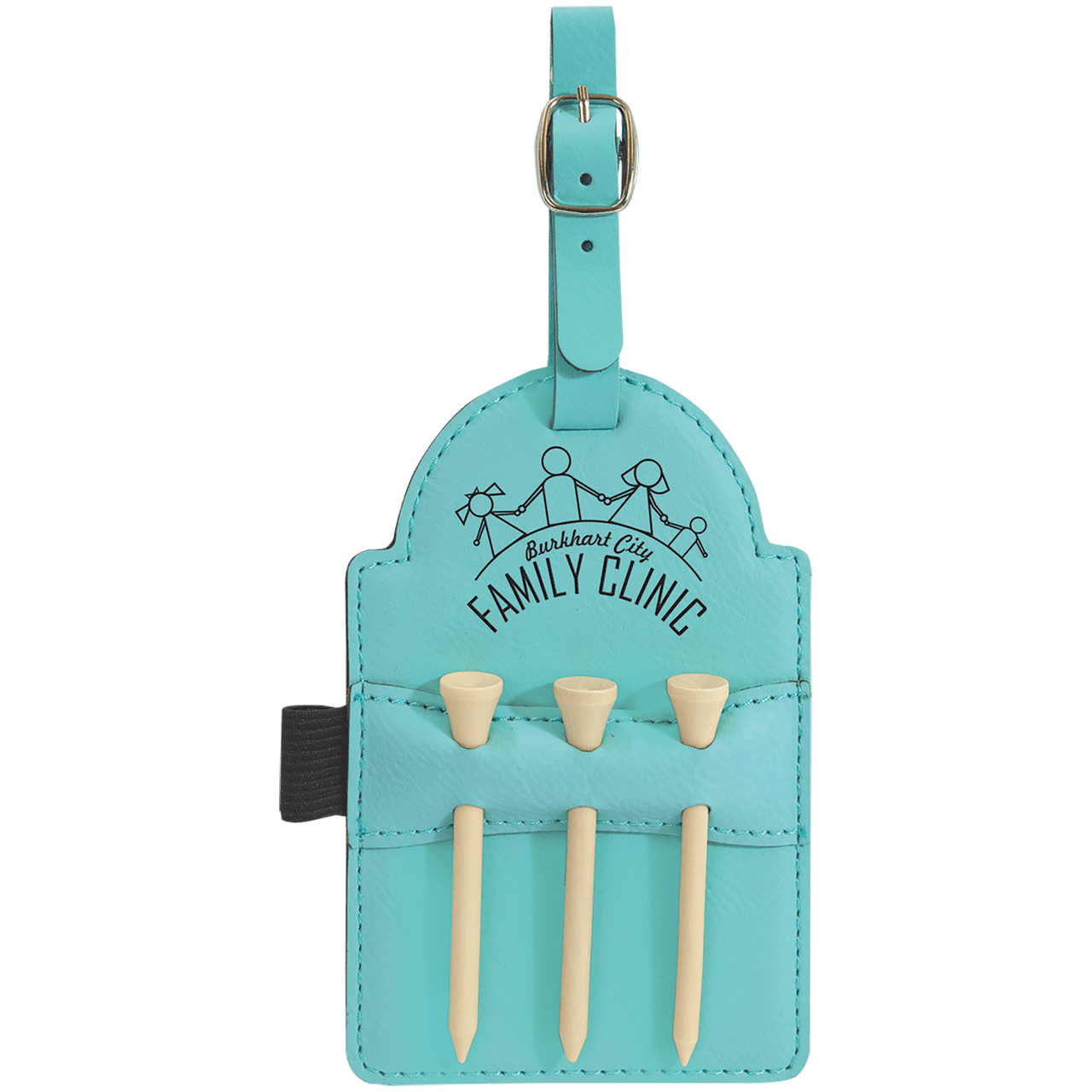 5" x 3 1/4" Gray Laserable Leatherette Golf Bag Tag with 3 Wooden Tees