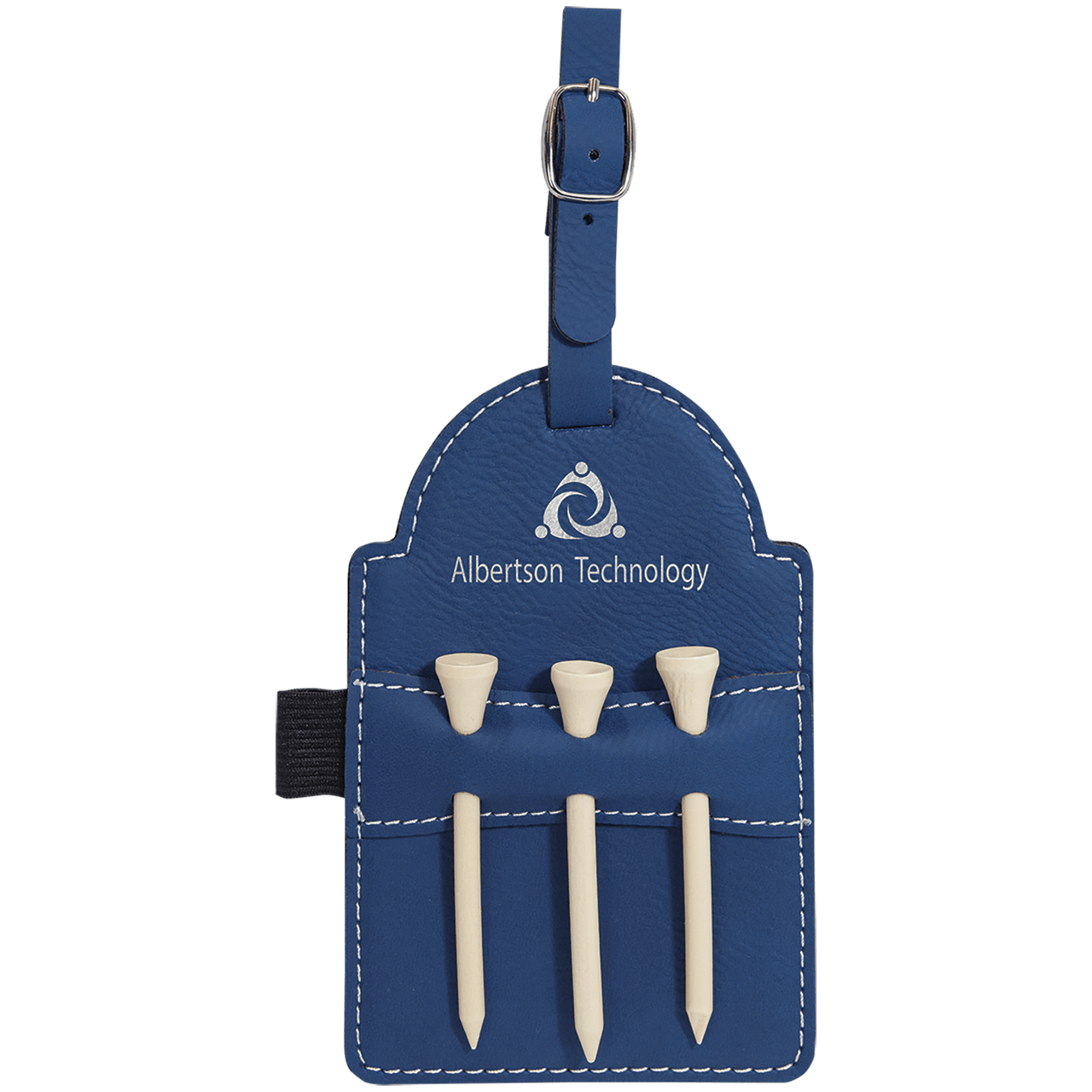 5" x 3 1/4" Gray Laserable Leatherette Golf Bag Tag with 3 Wooden Tees