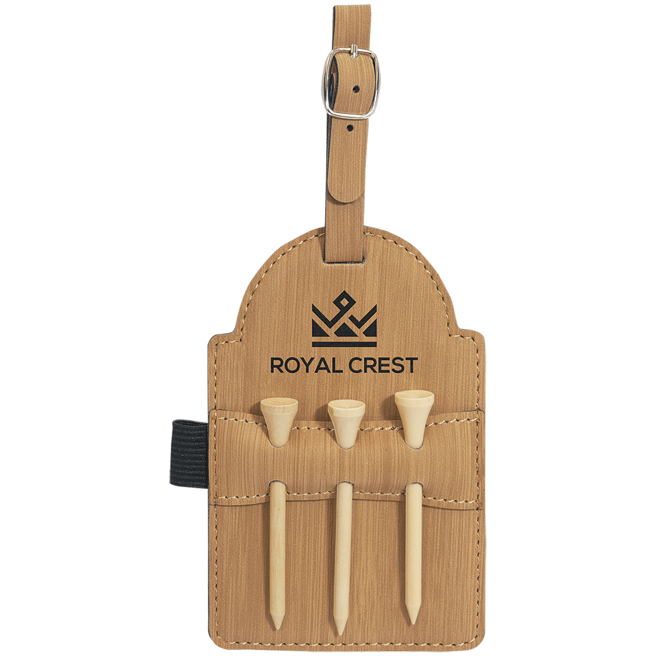 5" x 3 1/4" Gray Laserable Leatherette Golf Bag Tag with 3 Wooden Tees