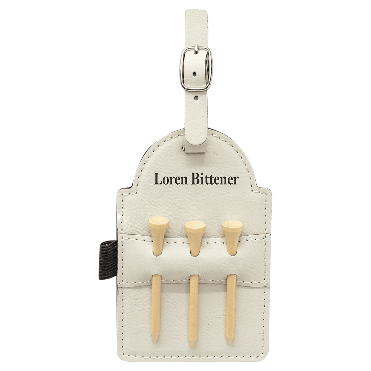 5" x 3 1/4" Gray Laserable Leatherette Golf Bag Tag with 3 Wooden Tees