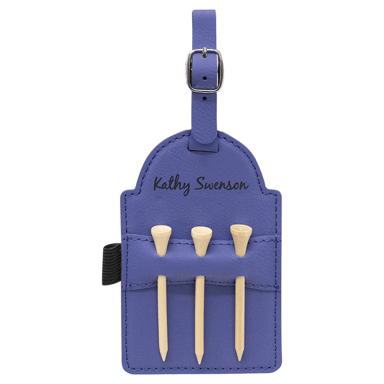 5" x 3 1/4" Gray Laserable Leatherette Golf Bag Tag with 3 Wooden Tees