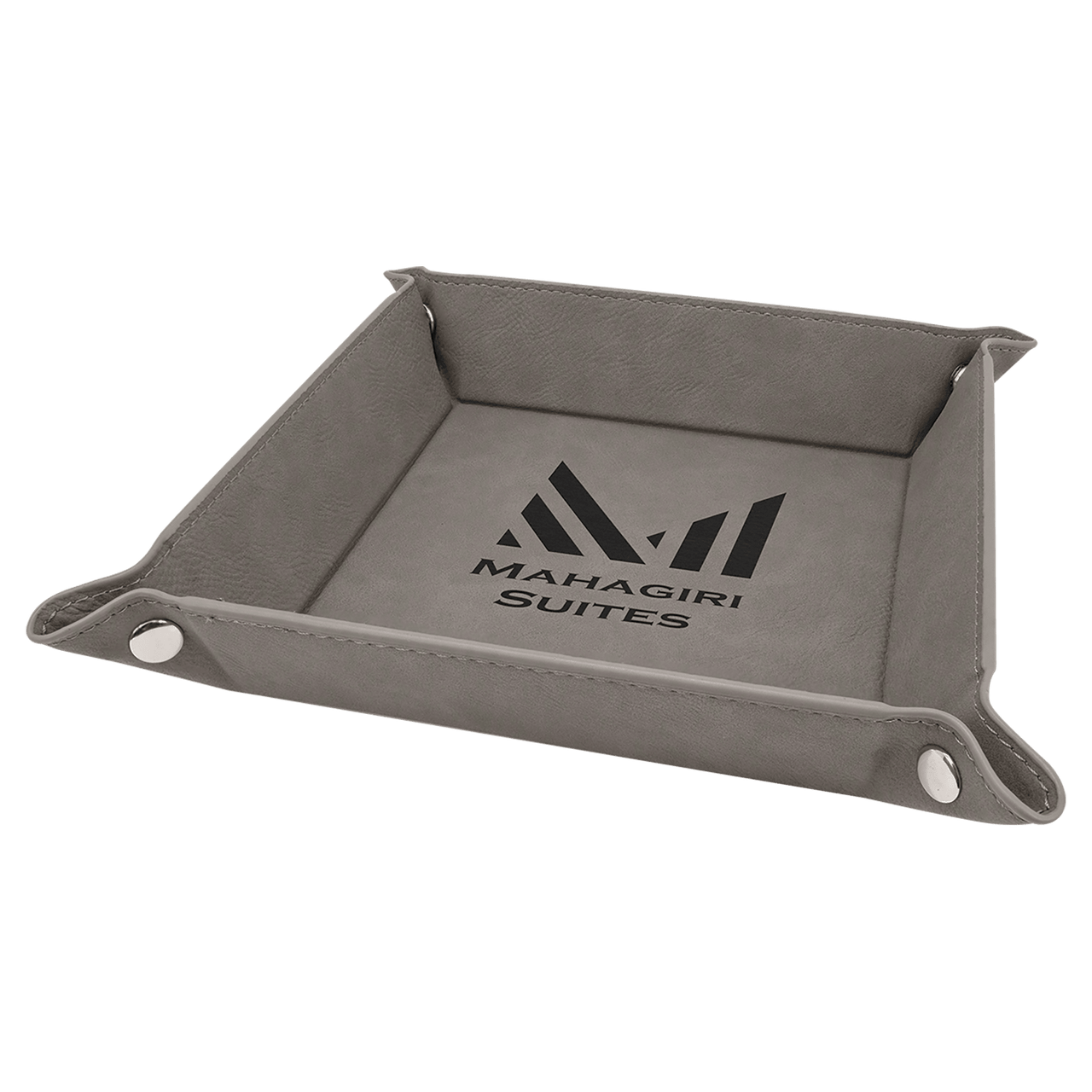 6" x 6" Rawhide Laserable Leatherette Snap Up Tray with Silver Snaps