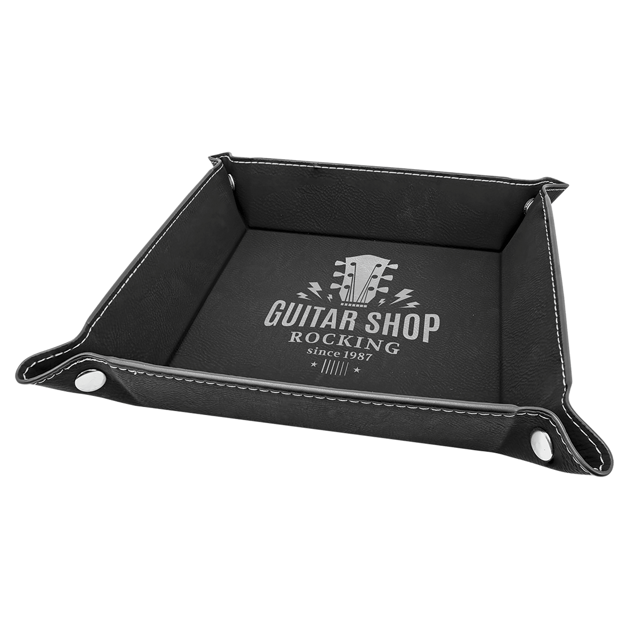 6" x 6" Rawhide Laserable Leatherette Snap Up Tray with Silver Snaps