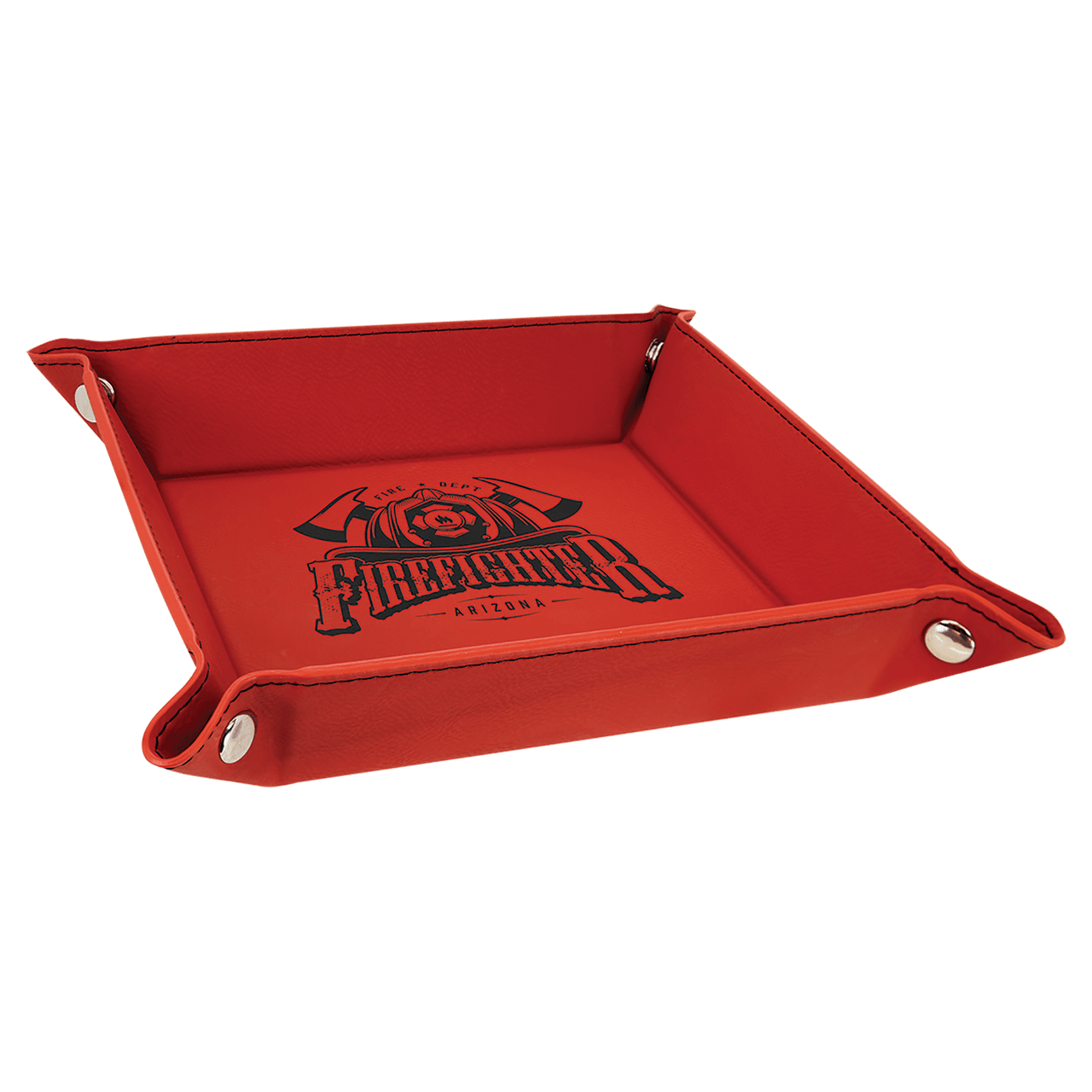 6" x 6" Rawhide Laserable Leatherette Snap Up Tray with Silver Snaps