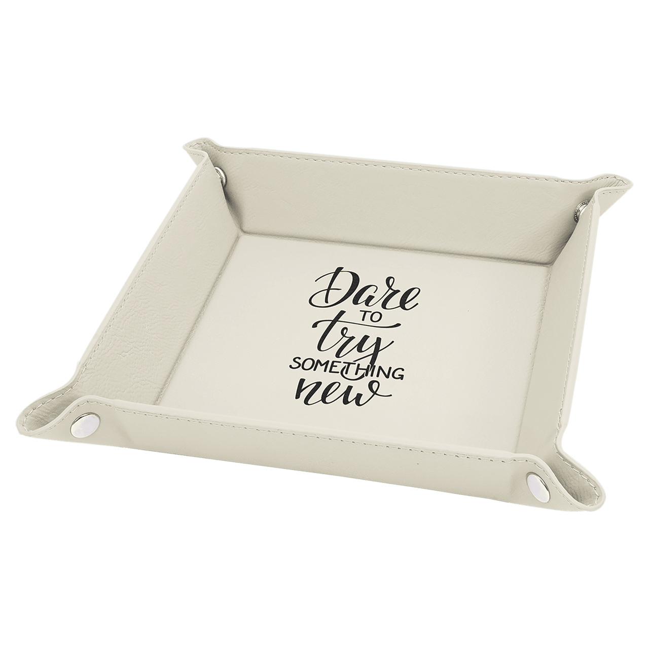 6" x 6" Rawhide Laserable Leatherette Snap Up Tray with Silver Snaps