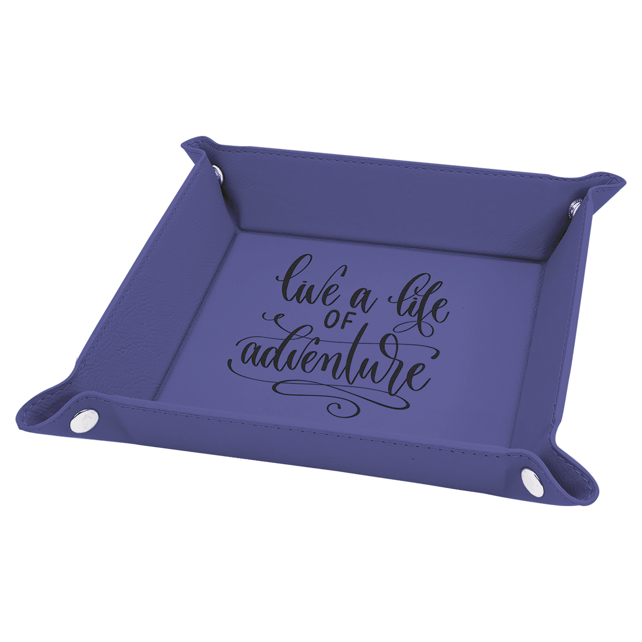 6" x 6" Rawhide Laserable Leatherette Snap Up Tray with Silver Snaps