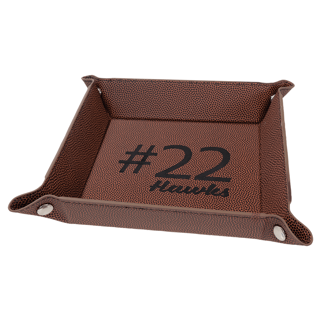 6" x 6" Rawhide Laserable Leatherette Snap Up Tray with Silver Snaps