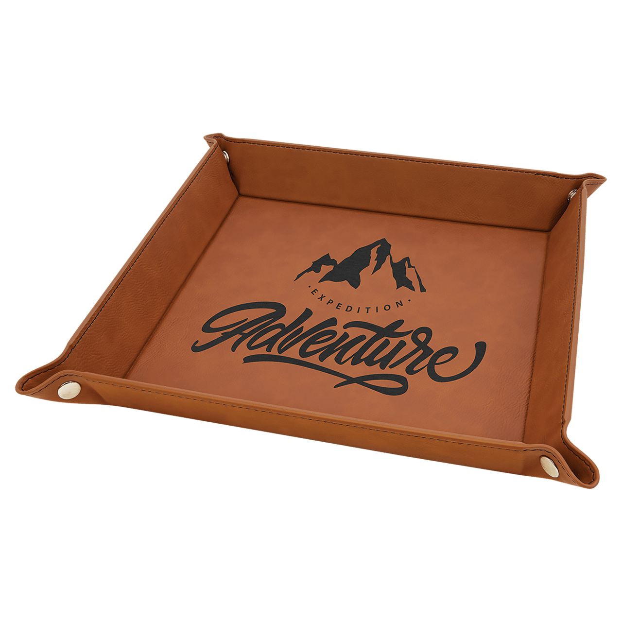 9" x 9" Black/Gold Laserable Leatherette Snap Up Tray with Gold Snaps