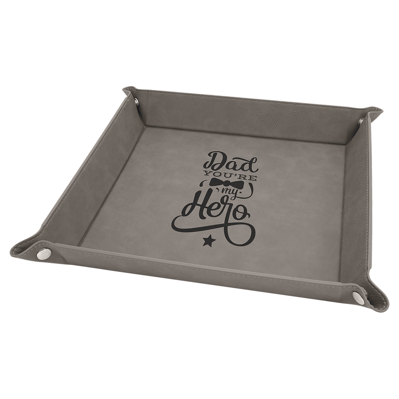 9" x 9" Black/Gold Laserable Leatherette Snap Up Tray with Gold Snaps