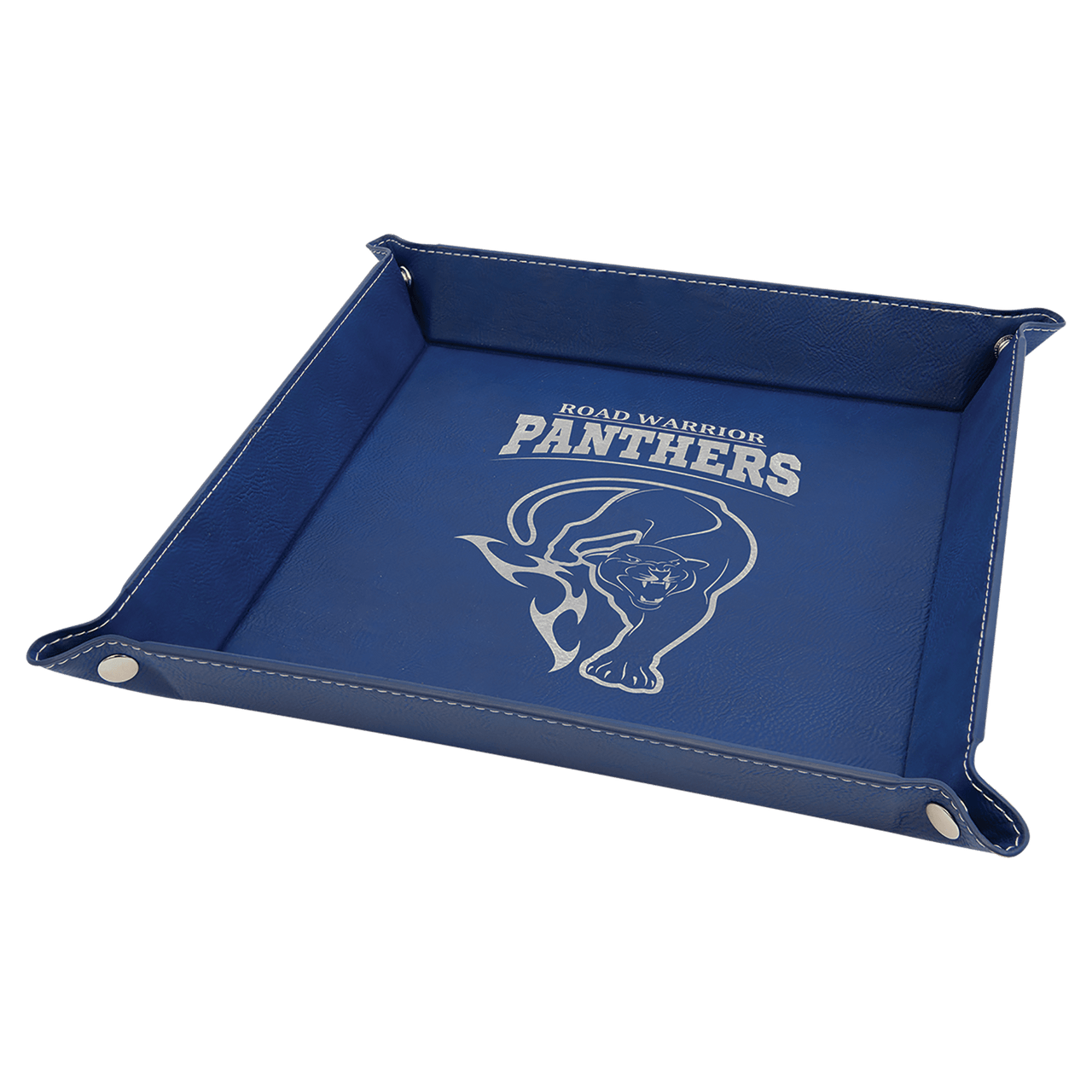 9" x 9" Black/Gold Laserable Leatherette Snap Up Tray with Gold Snaps