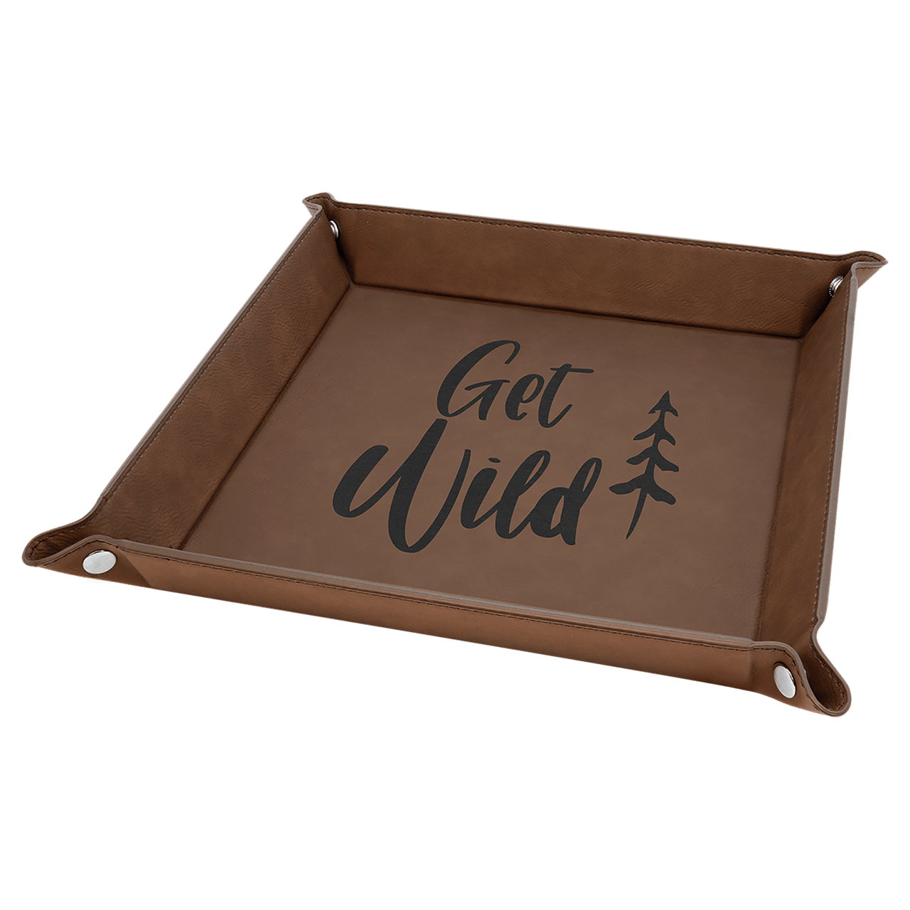 9" x 9" Black/Gold Laserable Leatherette Snap Up Tray with Gold Snaps