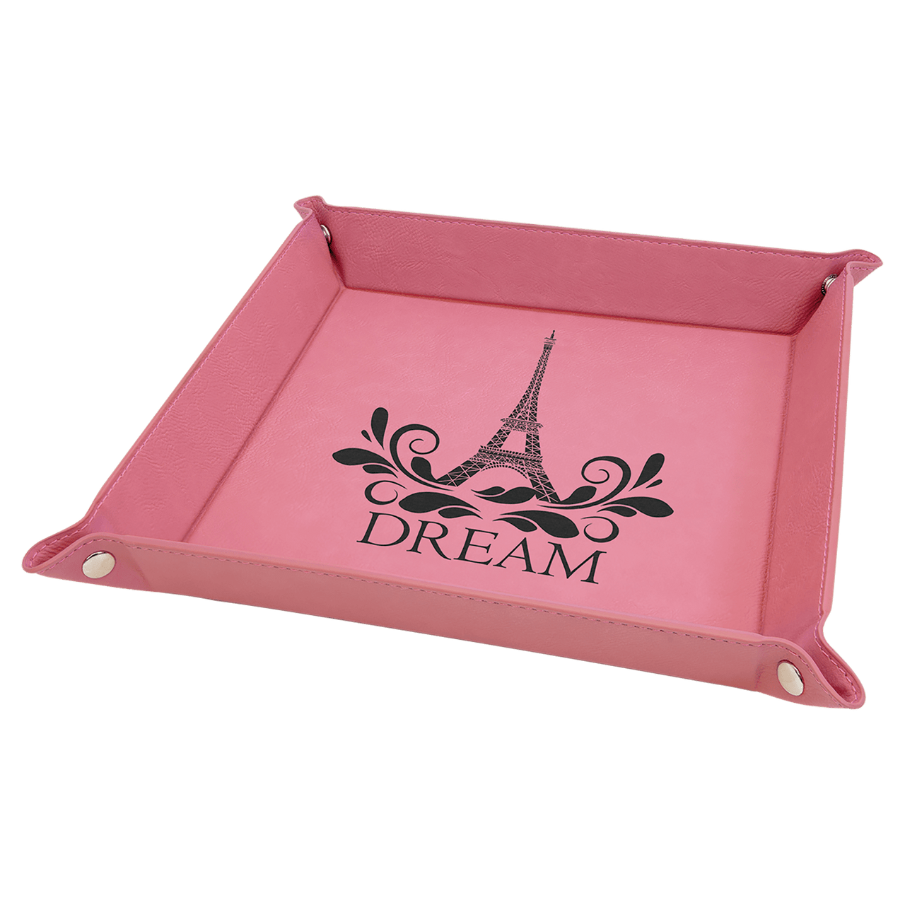 9" x 9" Black/Gold Laserable Leatherette Snap Up Tray with Gold Snaps