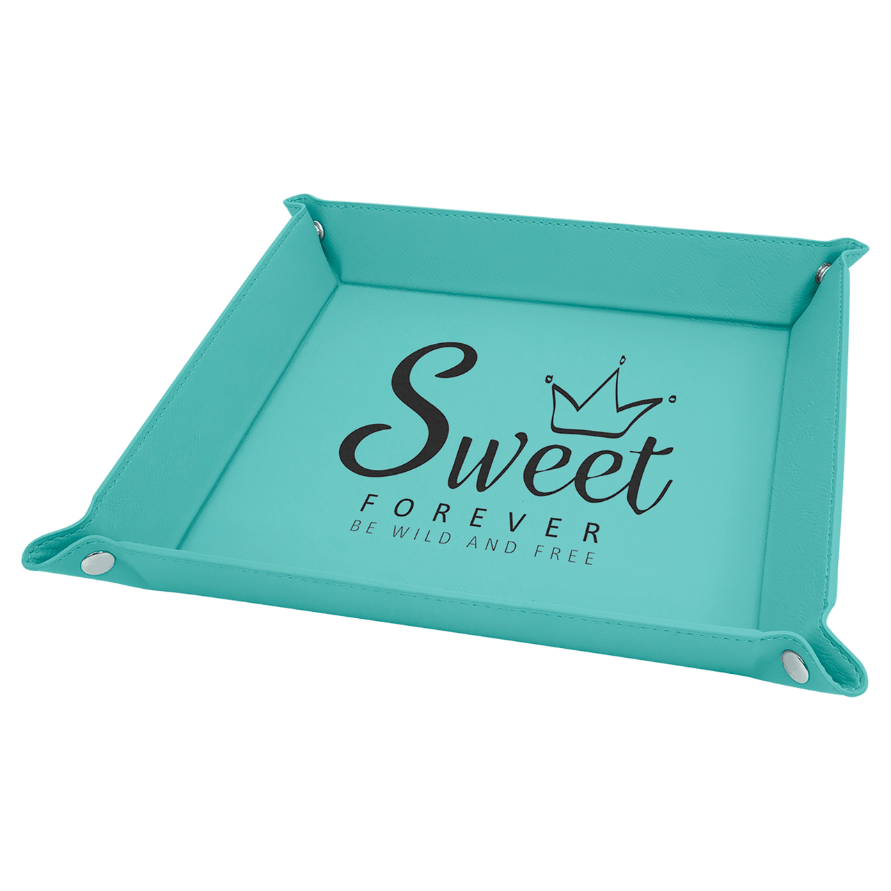 9" x 9" Black/Gold Laserable Leatherette Snap Up Tray with Gold Snaps