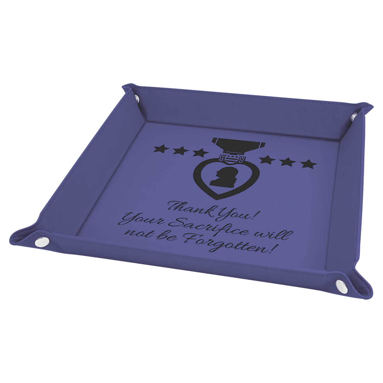 6" x 6" Teal Laserable Leatherette Snap Up Tray with Silver Snaps