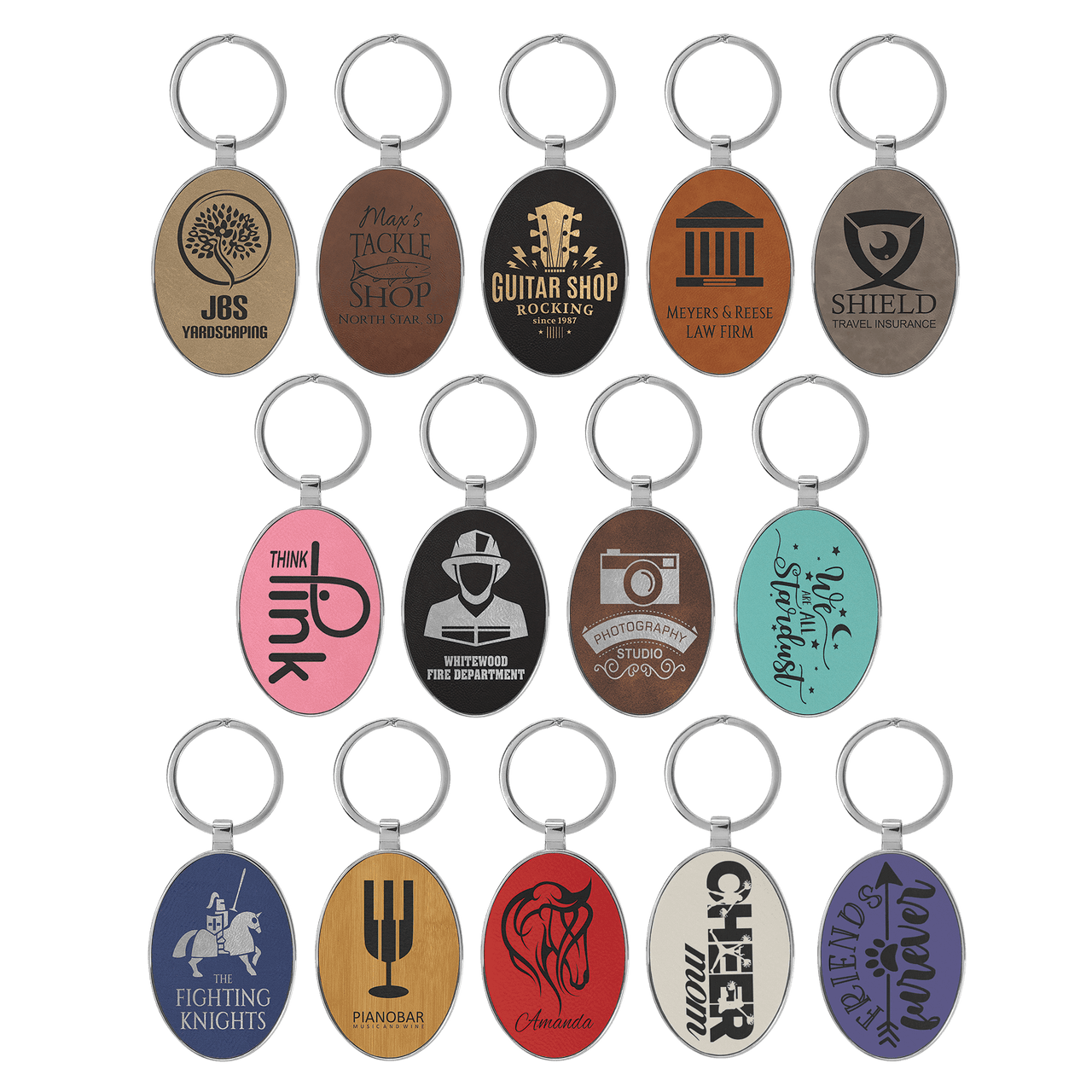 3" x 1 3/4" Dark Brown Laserable Leatherette Oval Keychain
