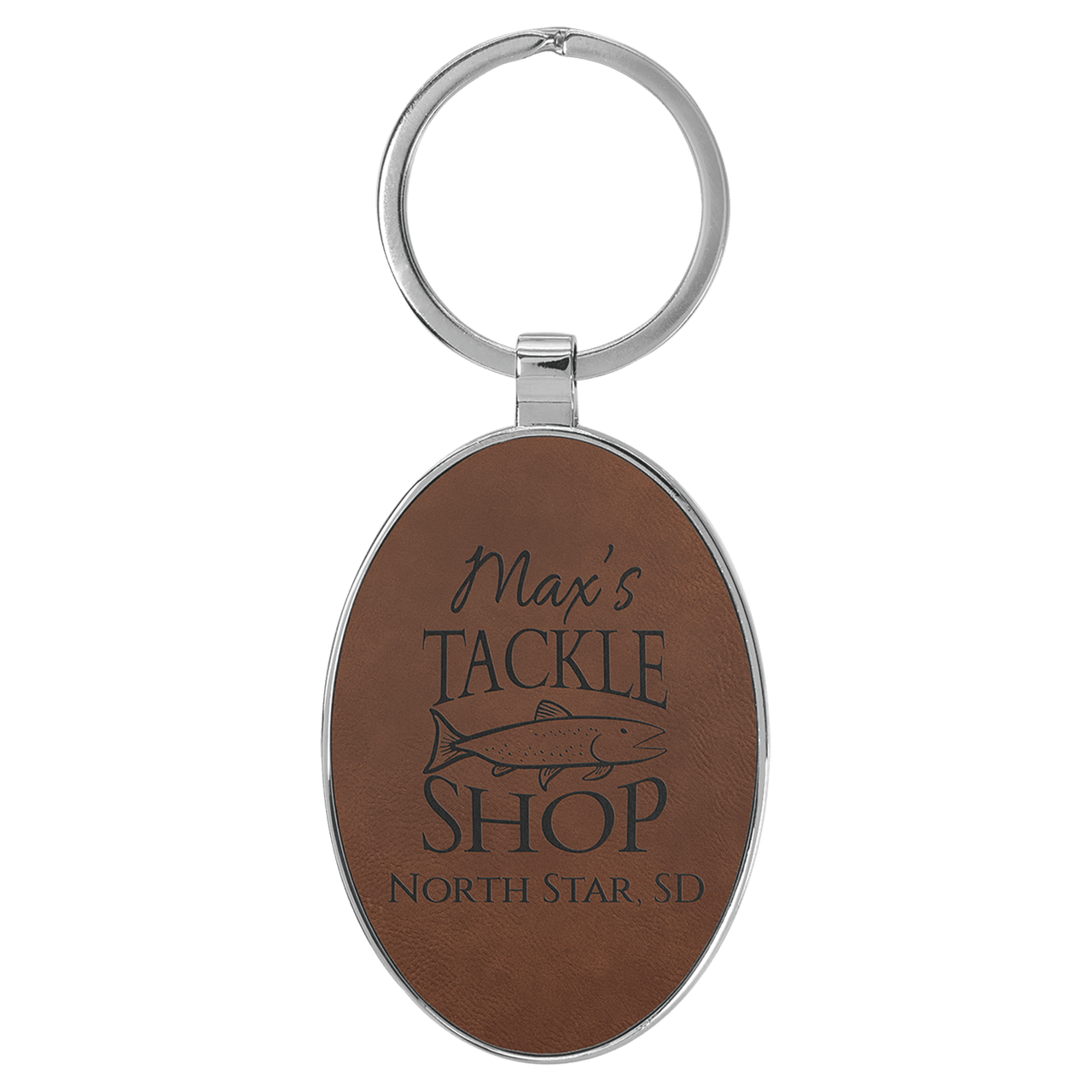 3" x 1 3/4" Dark Brown Laserable Leatherette Oval Keychain