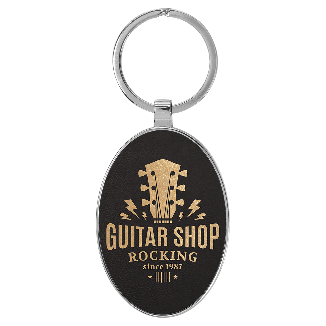 3" x 1 3/4" Dark Brown Laserable Leatherette Oval Keychain