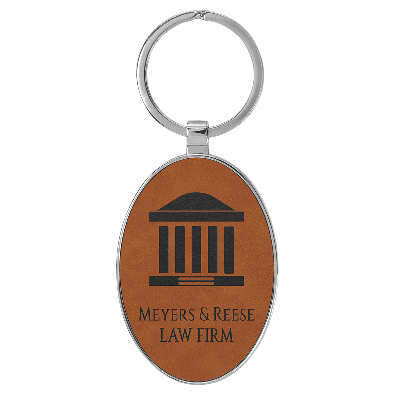 3" x 1 3/4" Dark Brown Laserable Leatherette Oval Keychain