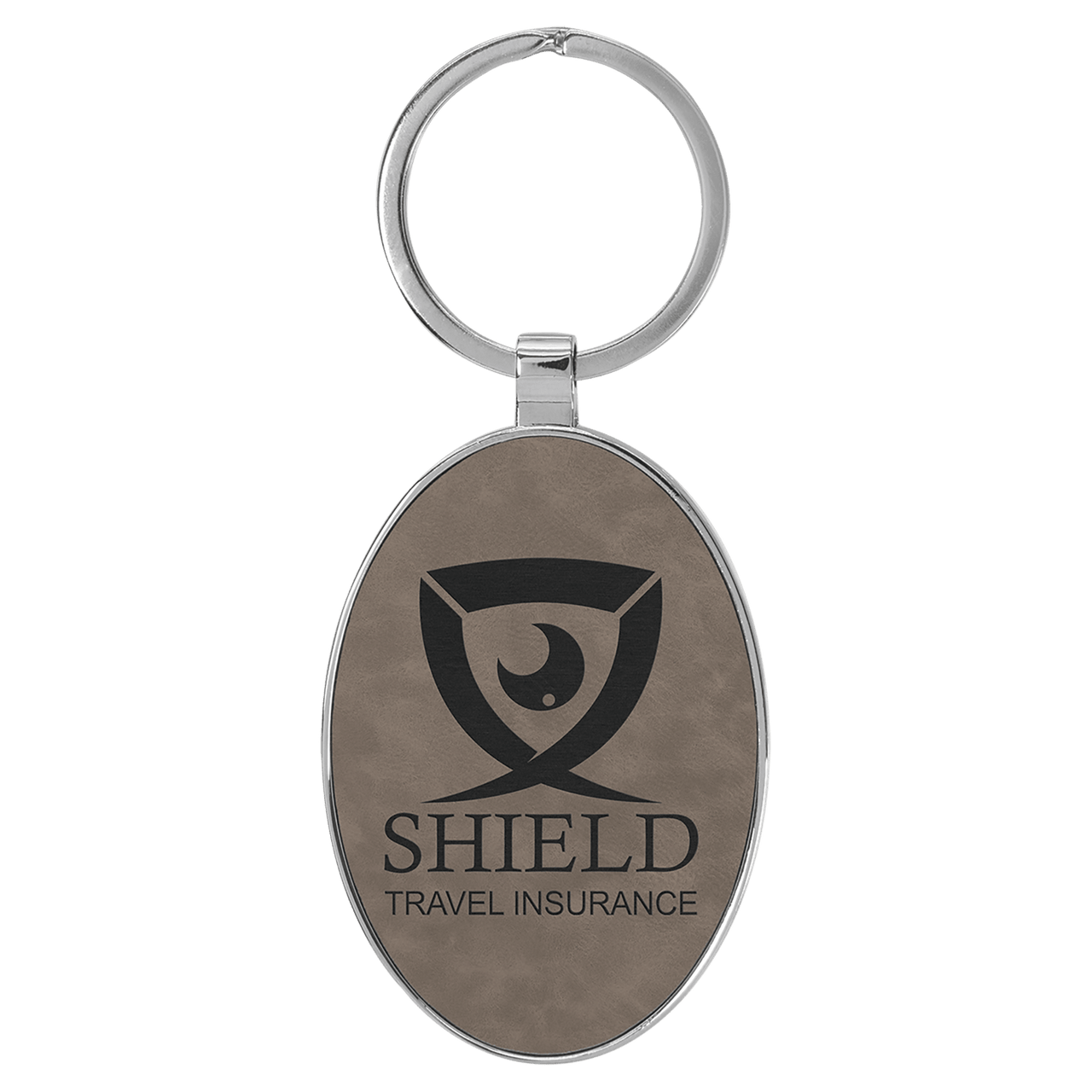 3" x 1 3/4" Dark Brown Laserable Leatherette Oval Keychain
