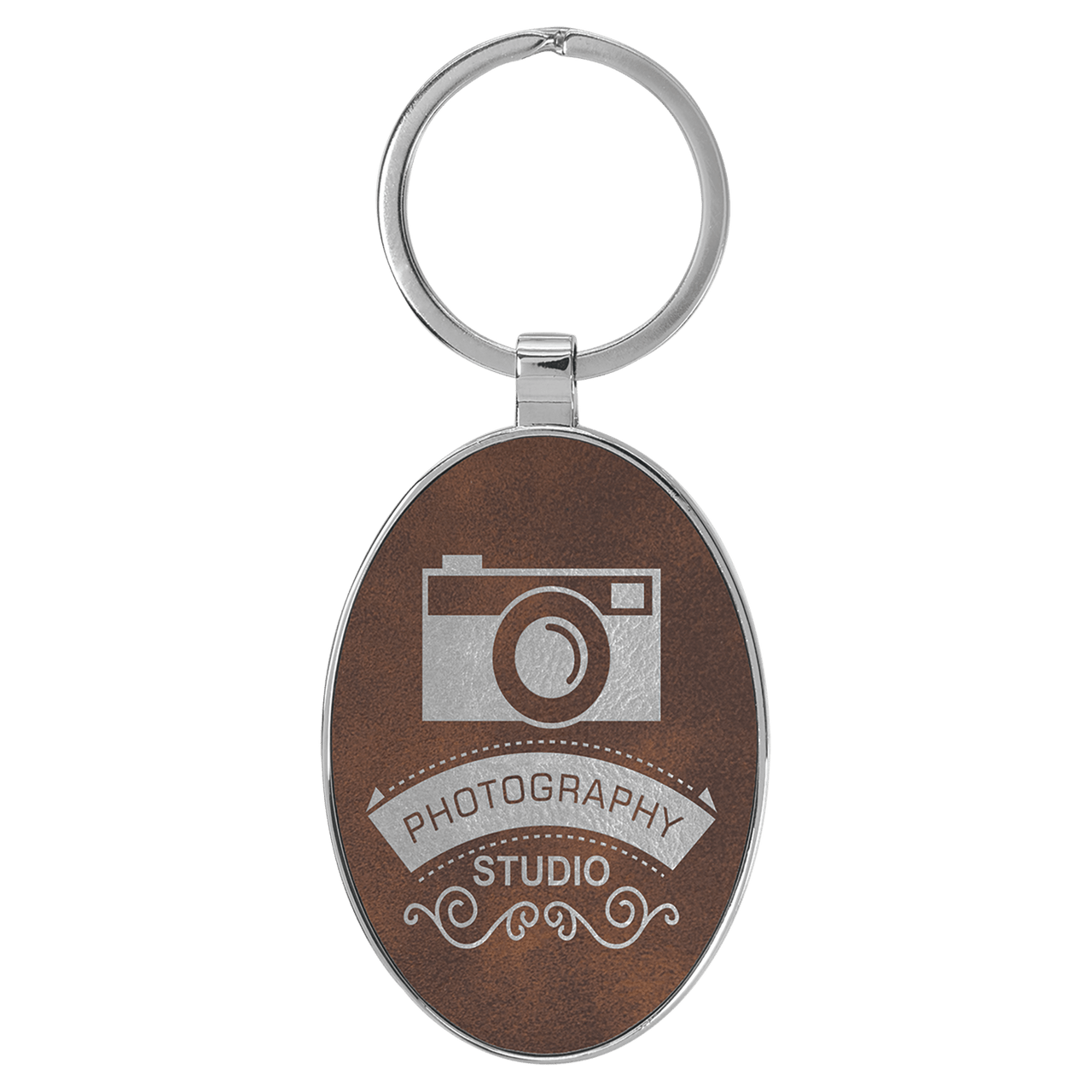 3" x 1 3/4" Dark Brown Laserable Leatherette Oval Keychain