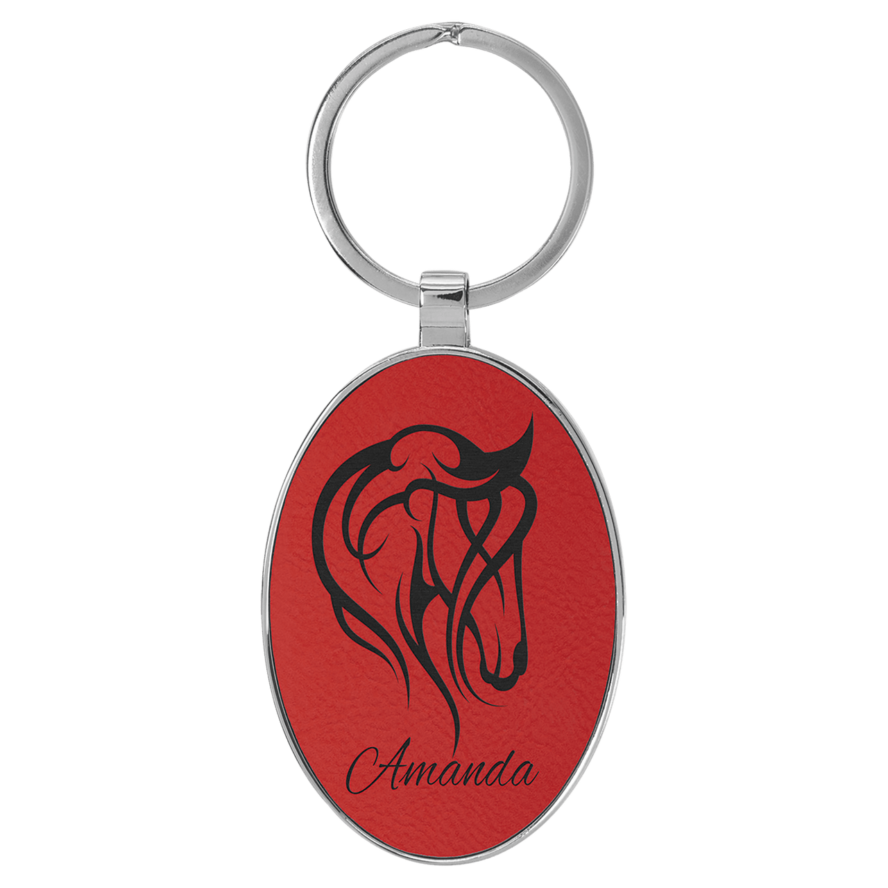 3" x 1 3/4" Dark Brown Laserable Leatherette Oval Keychain